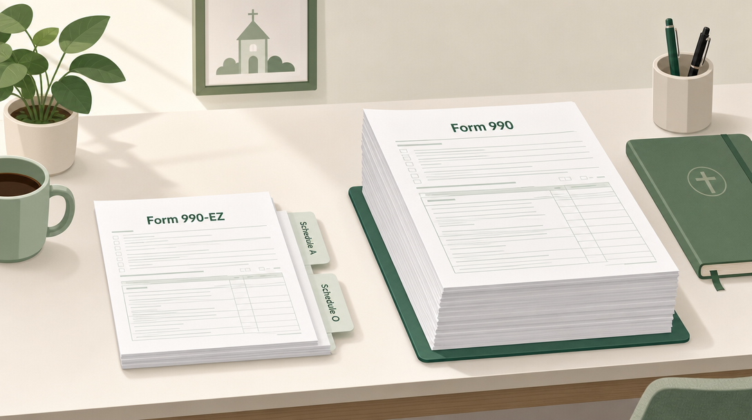Form 990-EZ, the four-page short-form annual return for mid-size nonprofits under the IRS gross receipts and total assets thresholds.