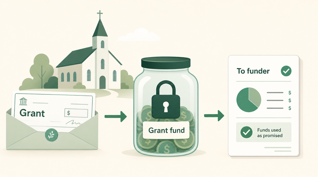 A grant a nonprofit receives, tracked as its own restricted fund and reported back to the funder to show the money went where promised.